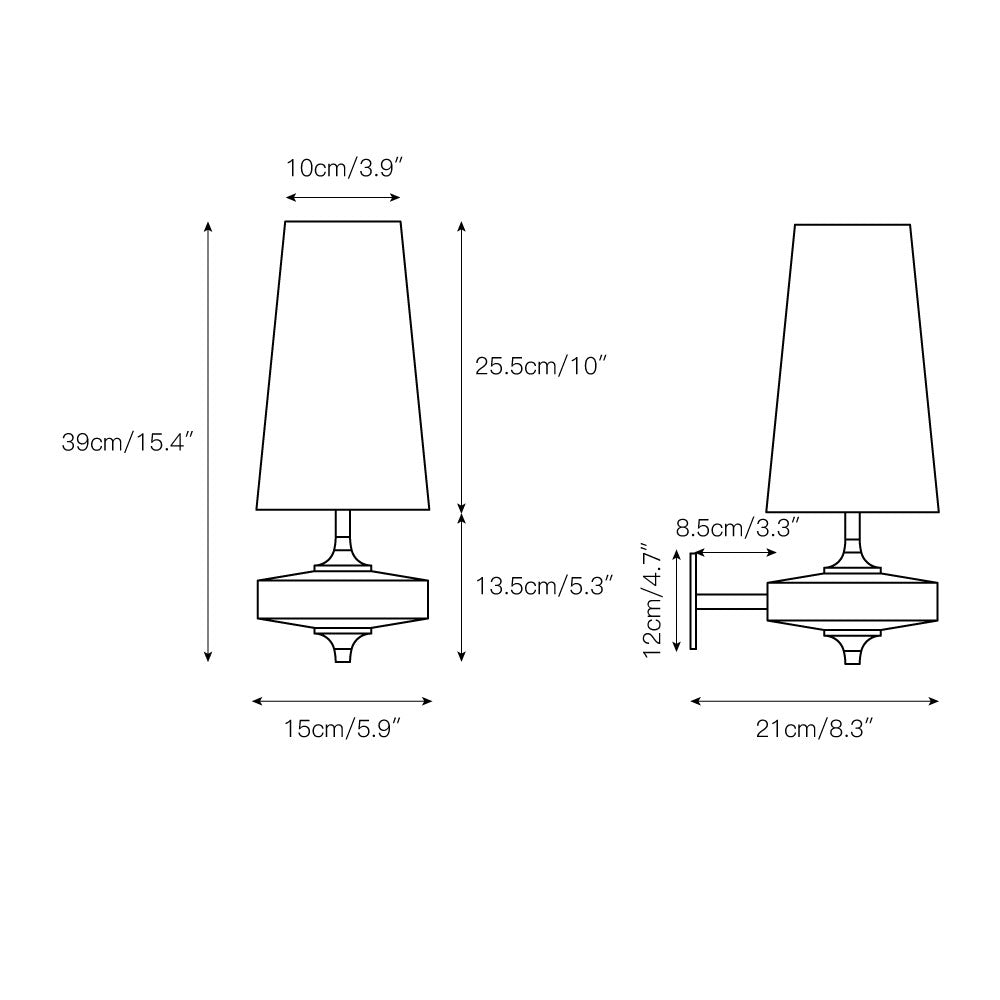 Double wall lamp with tapered shades, wood-effect bodies and central metal mount