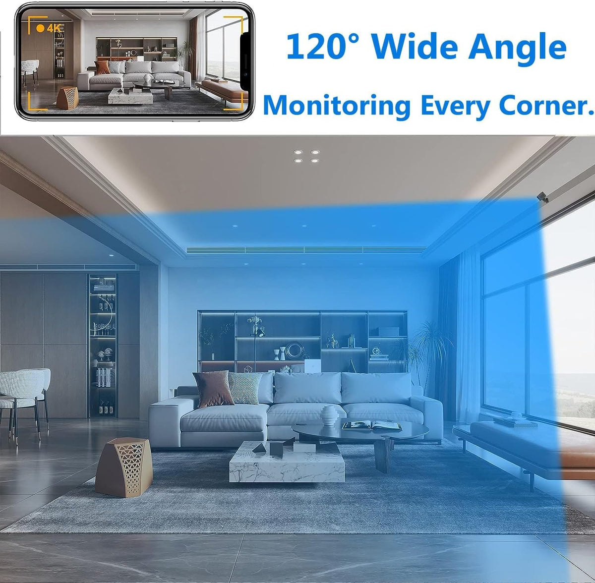 Compact black Wi-Fi security camera with front-facing lens