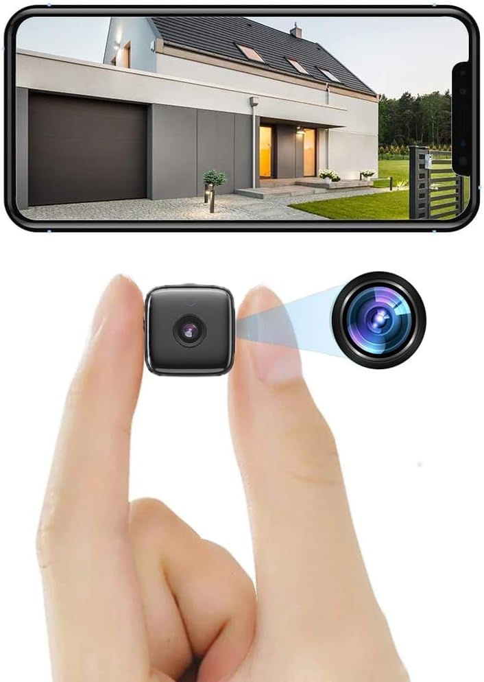 Compact black Wi-Fi security camera with front-facing lens