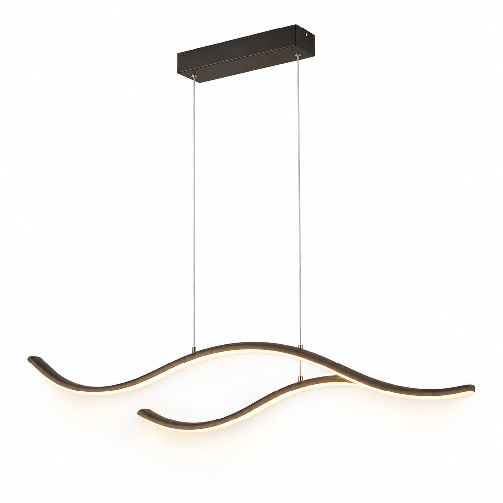 Kallest - Curved Wave Linear Ceiling Pendant Illuminating A Central Kitchen Island