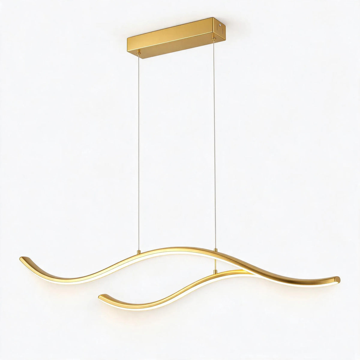 Kallest - Curved Wave Linear Ceiling Pendant Illuminating A Central Kitchen Island
