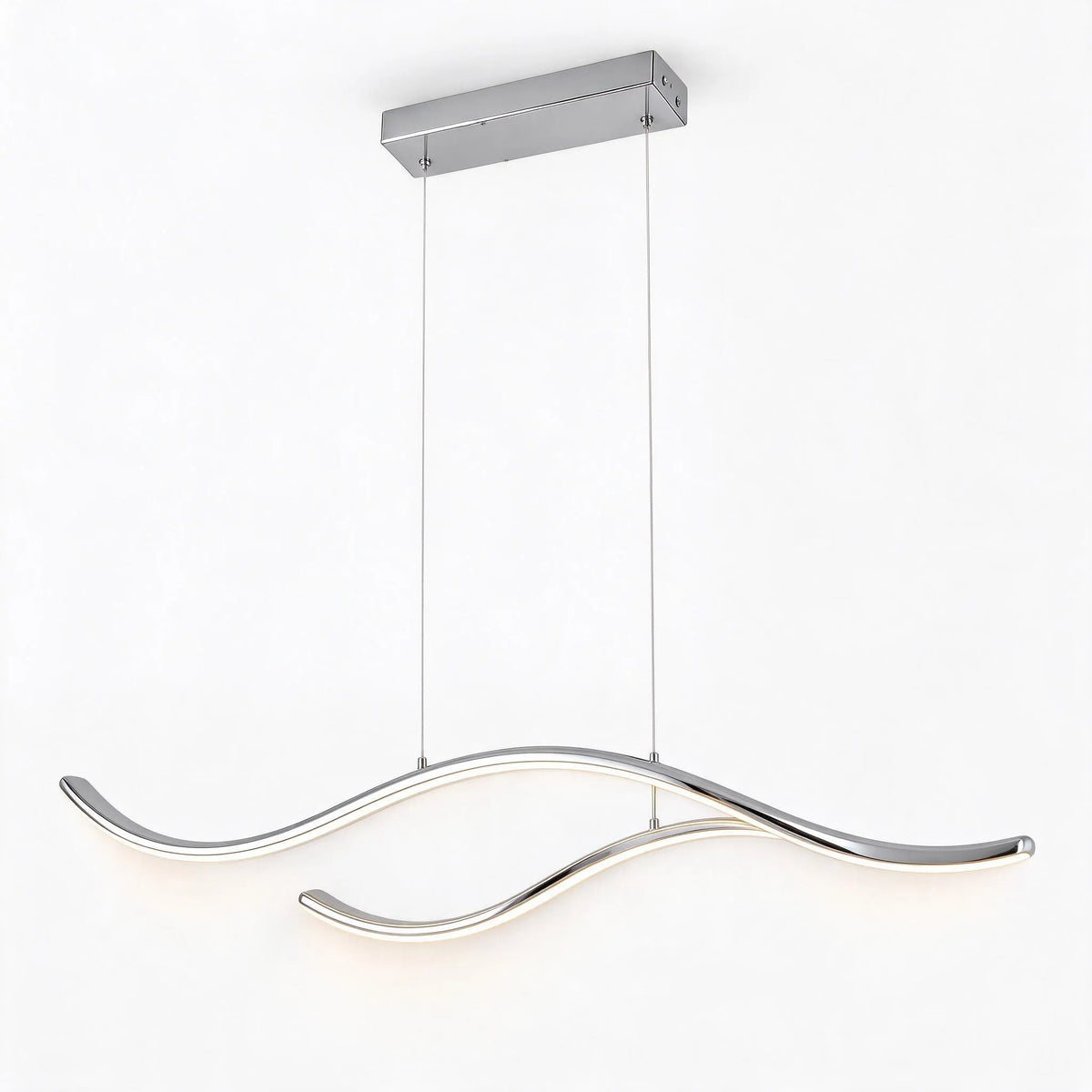 Kallest - Curved Wave Linear Ceiling Pendant Illuminating A Central Kitchen Island