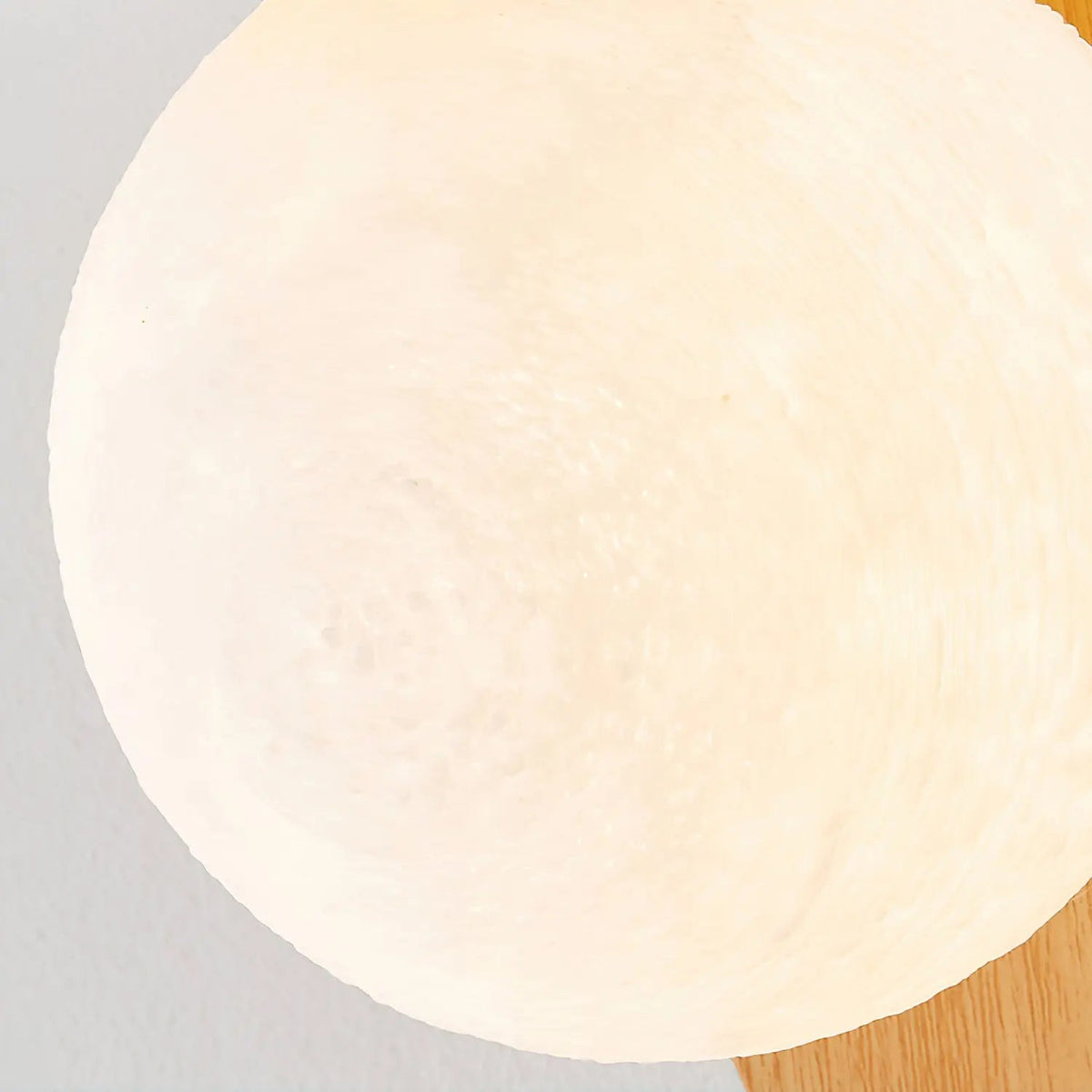 LED wall light with round globe and curved wood-effect panel
