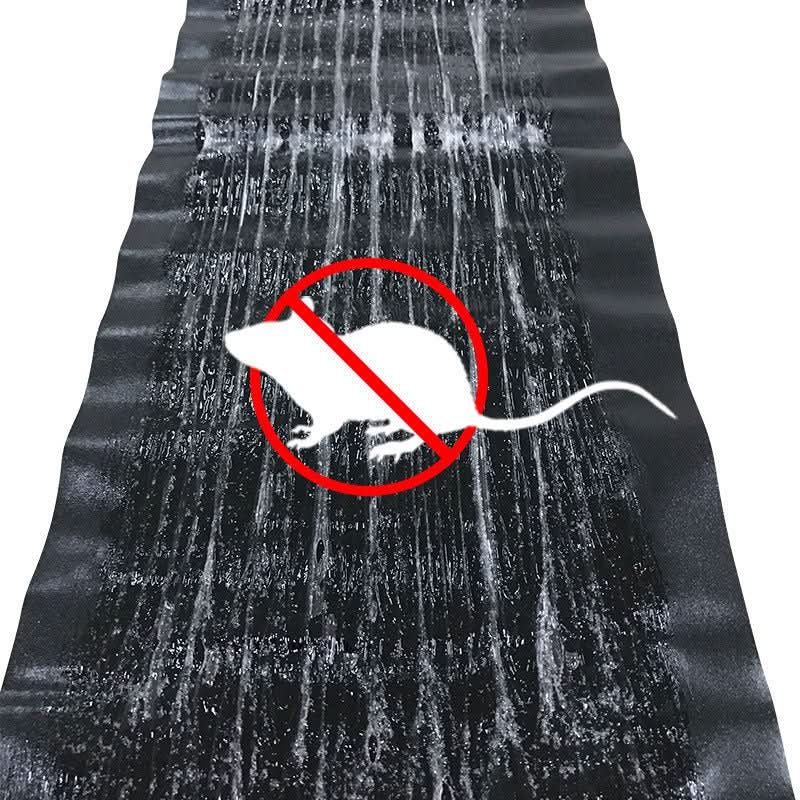 Black rectangular pest control mat with crossed-out mouse graphic