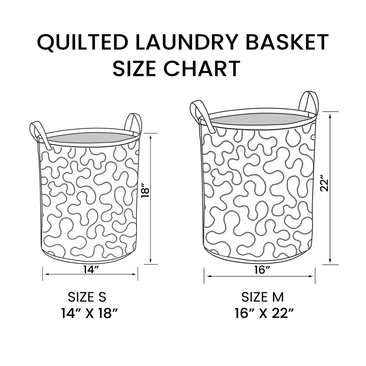 Blue quilted laundry basket with handles and wave pattern