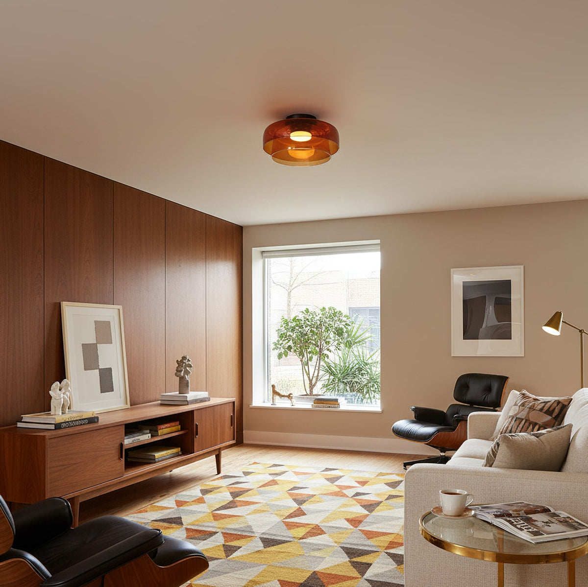 Rounded glass flush mount ceiling lamp with translucent dome shade
