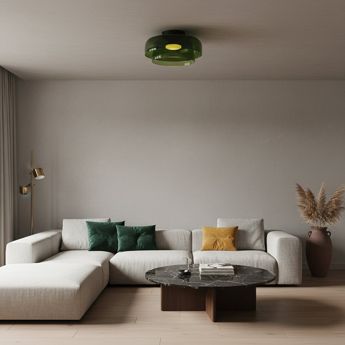 Rounded glass flush mount ceiling lamp with translucent dome shade
