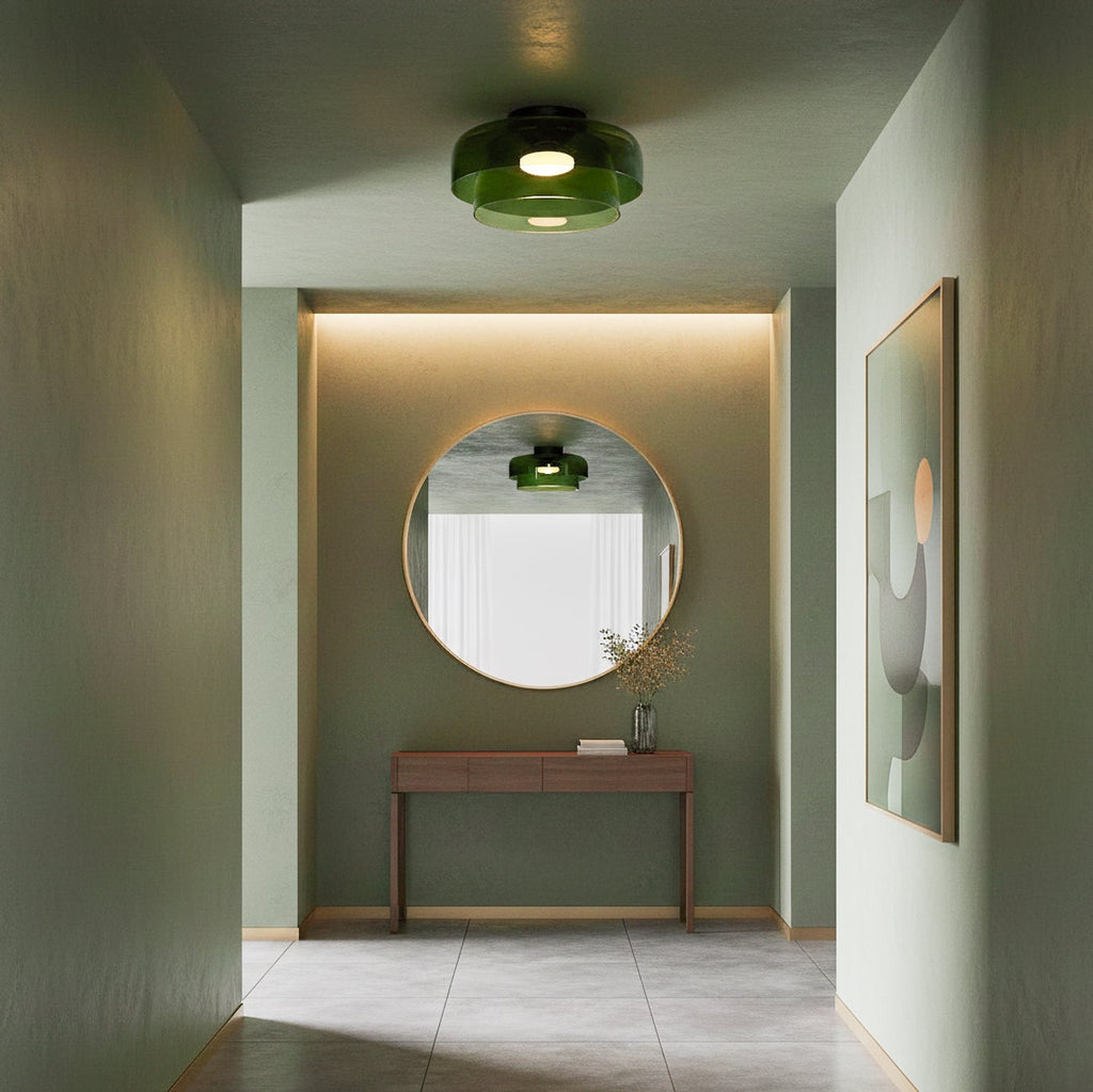 Rounded glass flush mount ceiling lamp with translucent dome shade