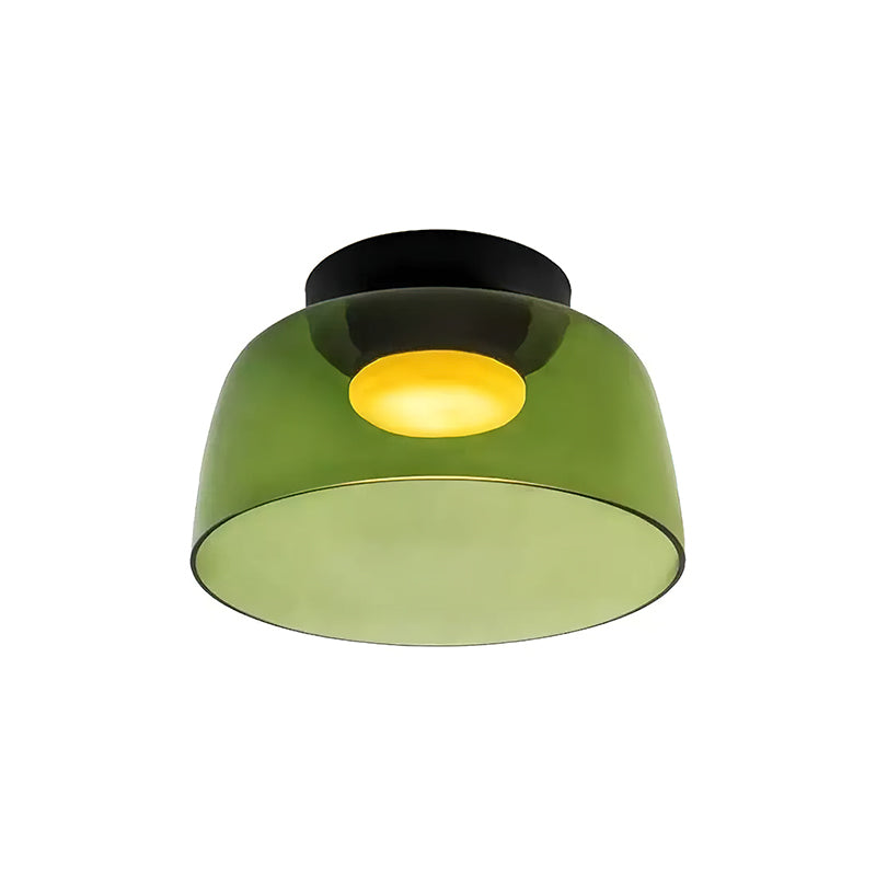Rounded glass flush mount ceiling lamp with translucent dome shade