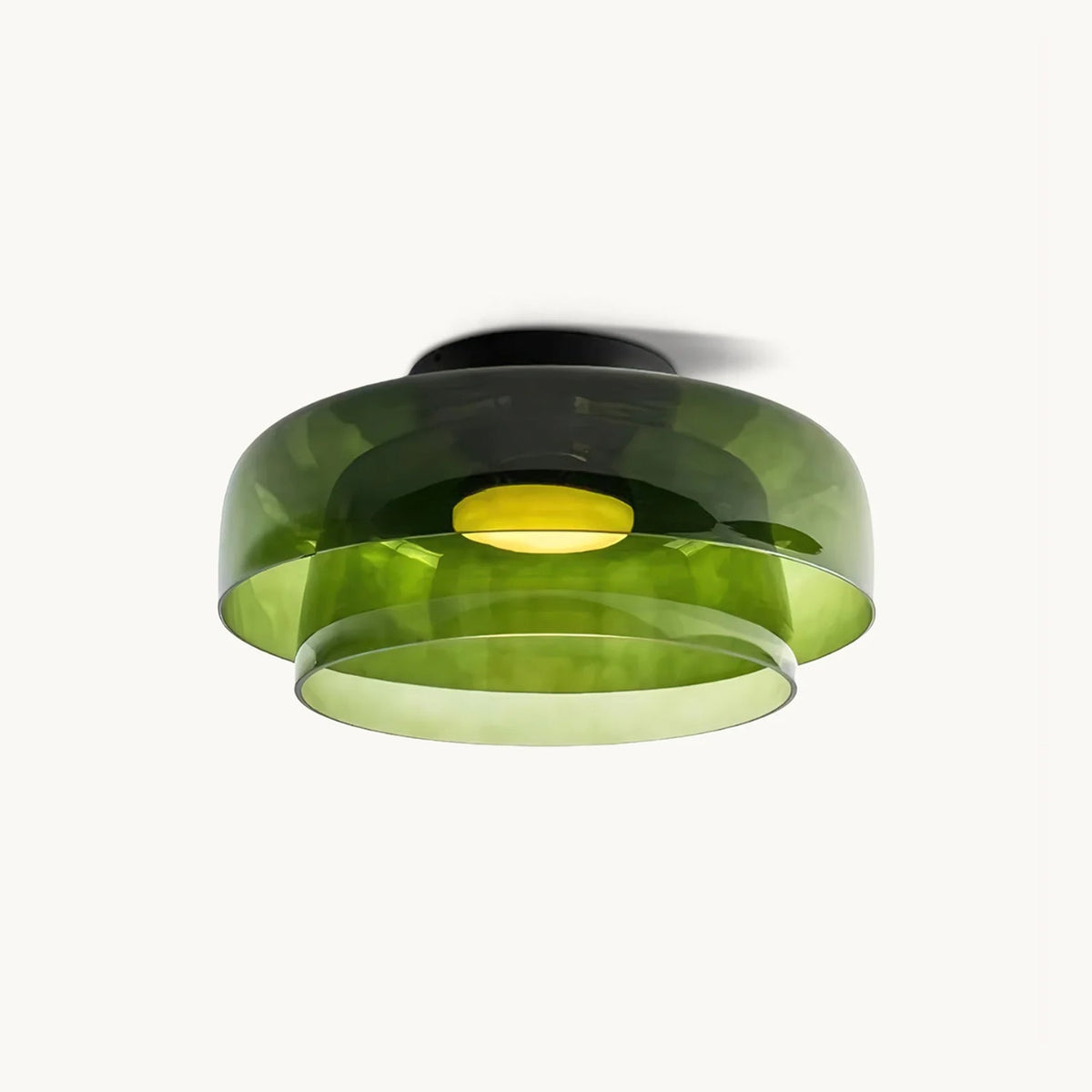 Rounded glass flush mount ceiling lamp with translucent dome shade