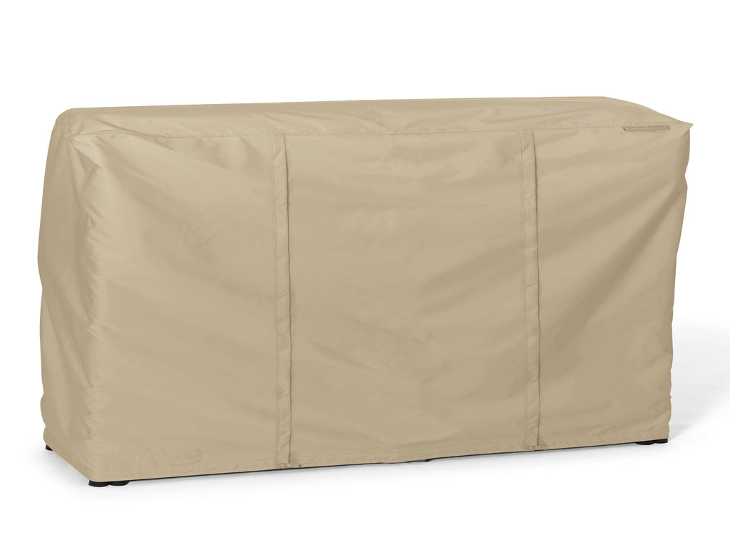 Khaki cover fitted over an outdoor log rack