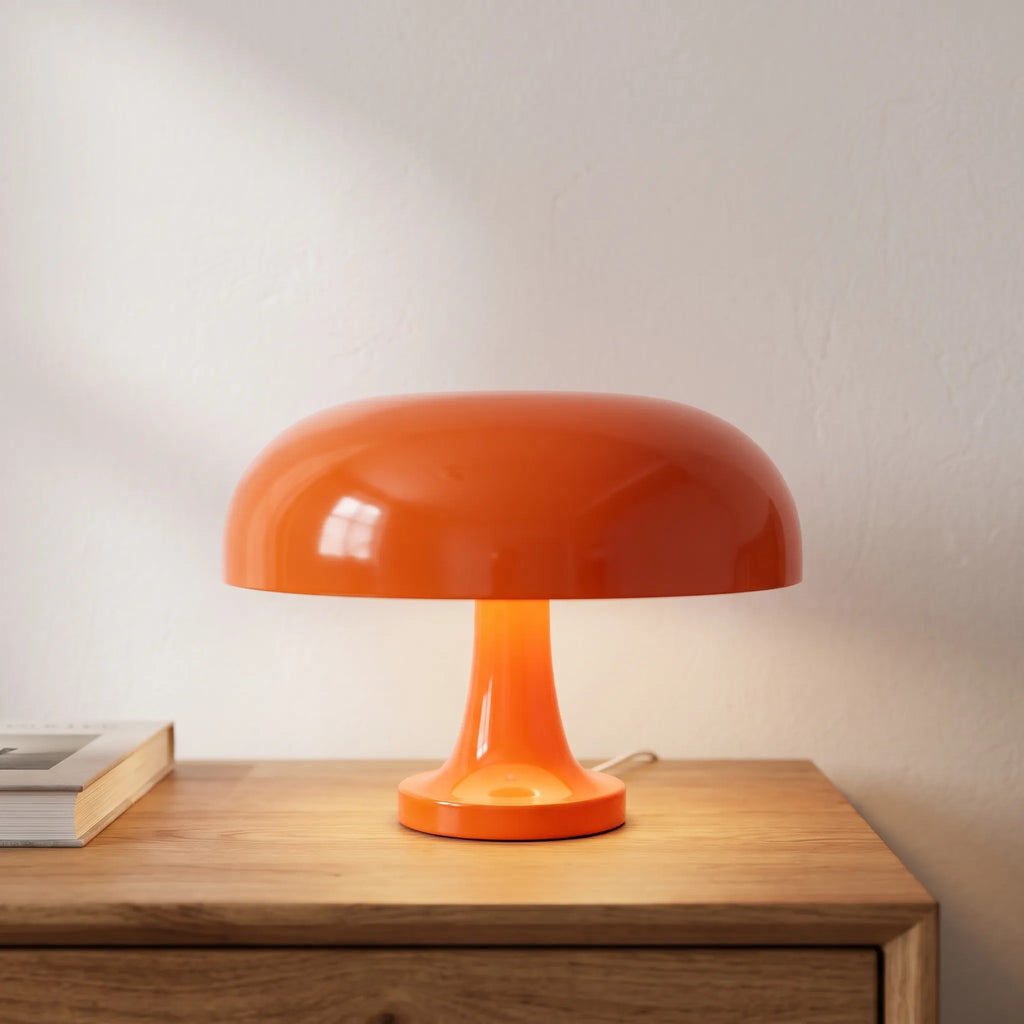 Lumeda - Mushroom-Shaped Dimmable Table Lamp Lighting A Bedside Table In The Evening