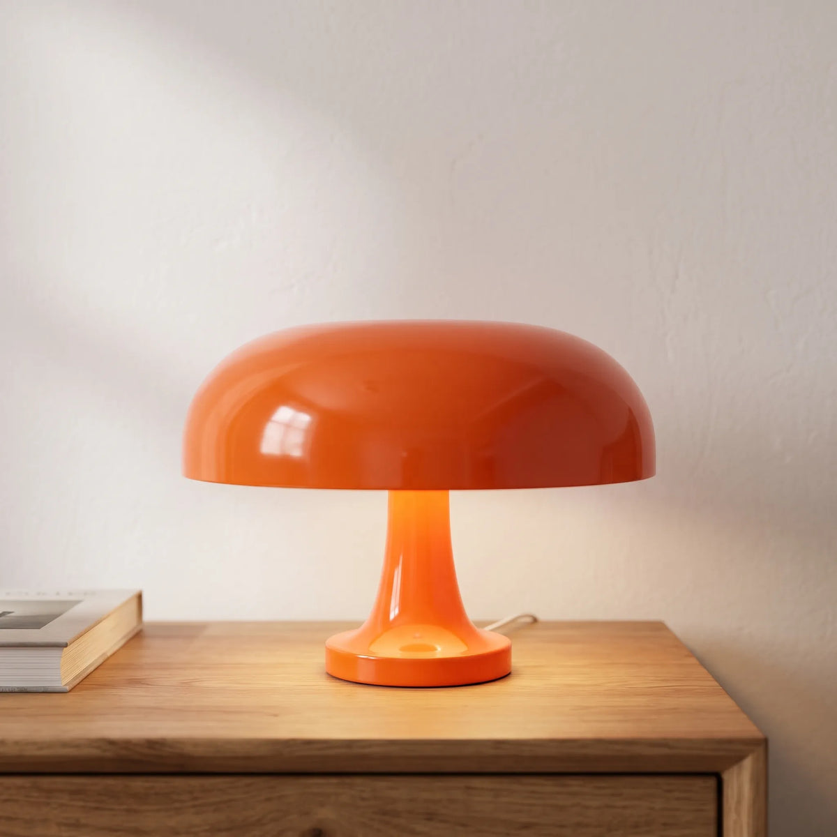 Lumeda - Mushroom-Shaped Dimmable Table Lamp Lighting A Bedside Table In The Evening