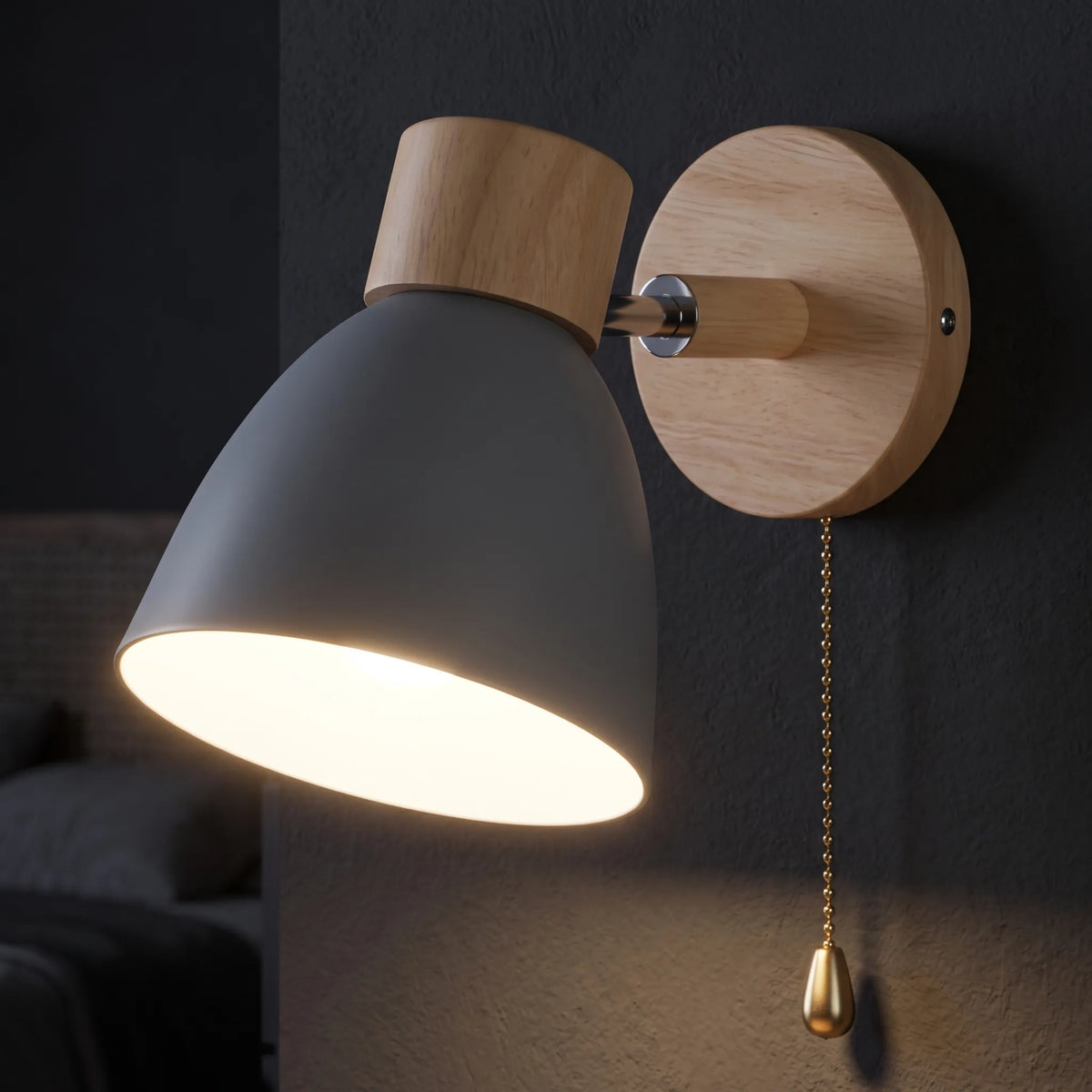 Lumette - Pull Cord Bedroom Wall Light Illuminating Bedside Reading Corners