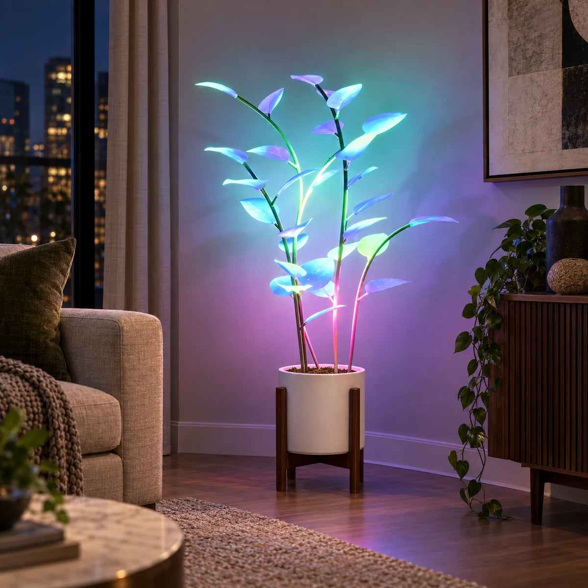 Luminaflora - App-Controlled LED Indoor Plant Illuminating Living Spaces