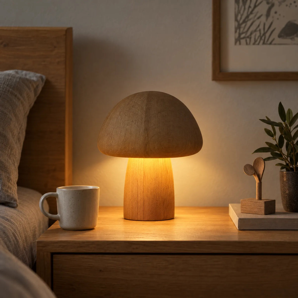 Luminawood - Wood Mushroom Table Lamp Adding Ambient Lighting