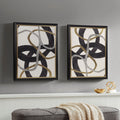 Two-piece abstract geometric framed wall art set in black, gold and grey