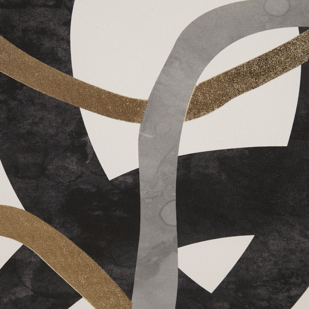 Two-piece abstract geometric framed wall art set in black, gold and grey