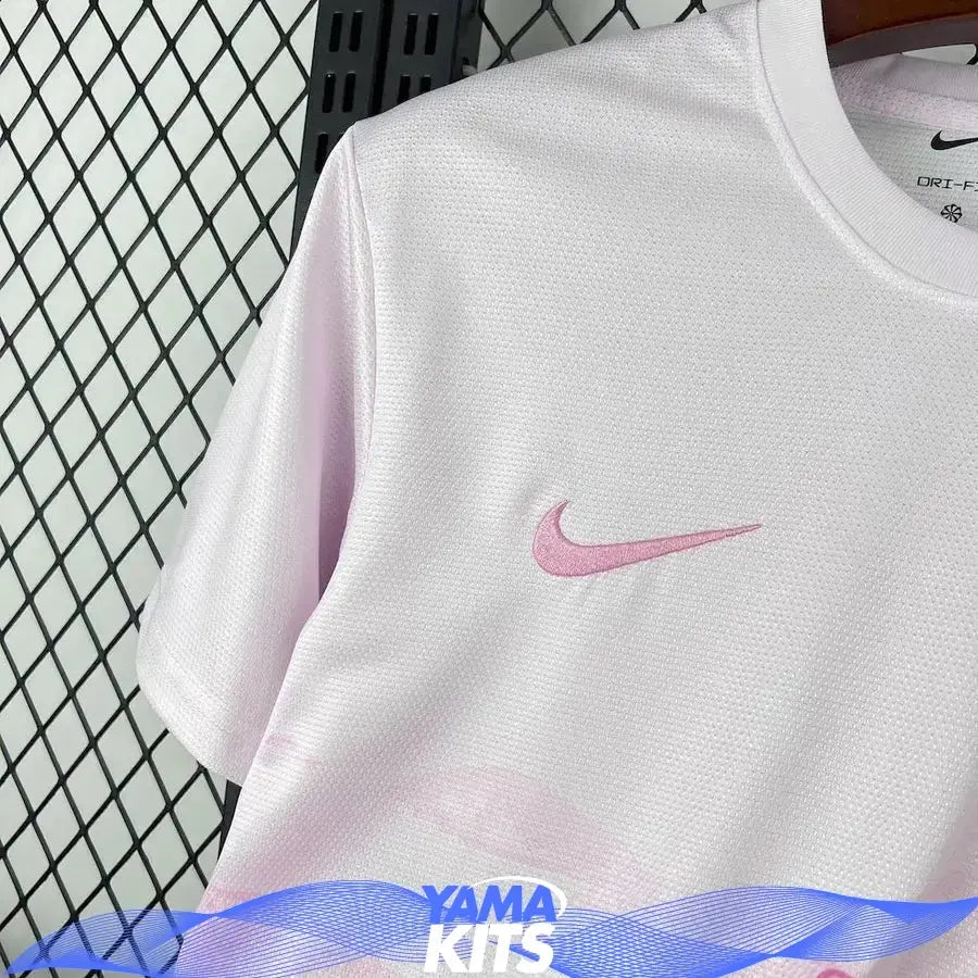 White Brazil football shirt with pink Christ the Redeemer graphic
