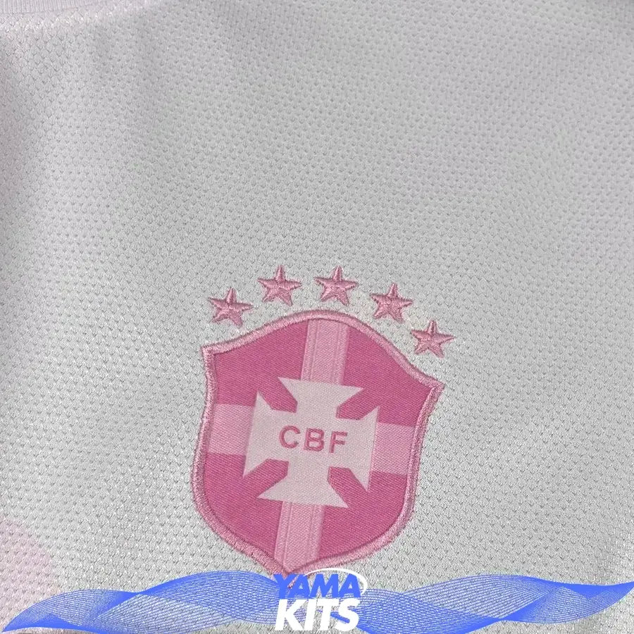 White Brazil football shirt with pink Christ the Redeemer graphic