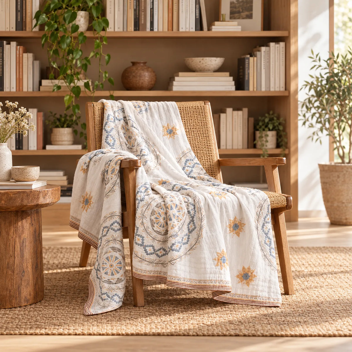 Mandalay - Bohemian Mandala Throw Blanket Draping Over Sofas