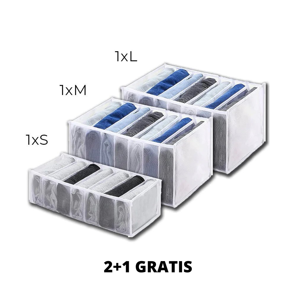 Grey compartmented wardrobe storage organiser for folded clothes