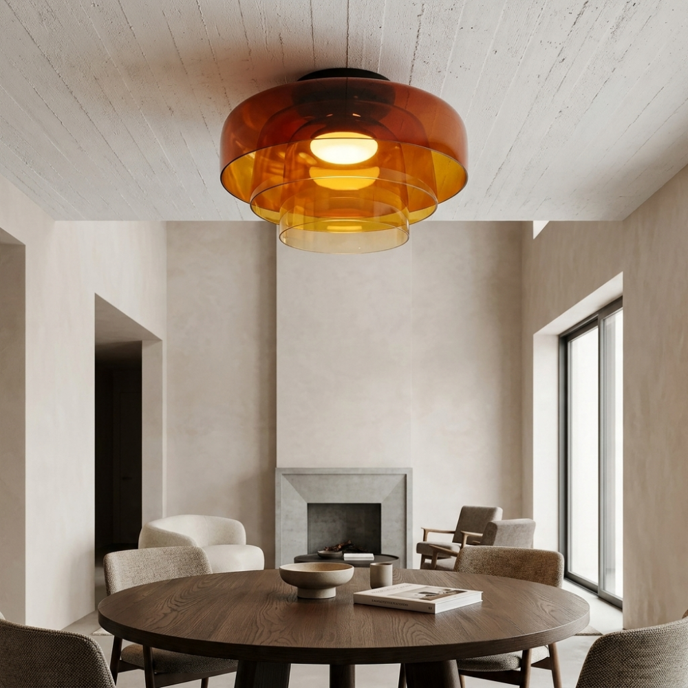 Integrated LED ceiling light with rounded smoked glass shade