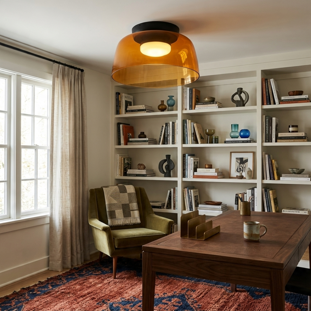 Integrated LED ceiling light with rounded smoked glass shade