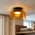Integrated LED ceiling light with rounded smoked glass shade