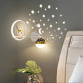 Modern wall light with circular ring, spherical lamp and celestial moon and star details
