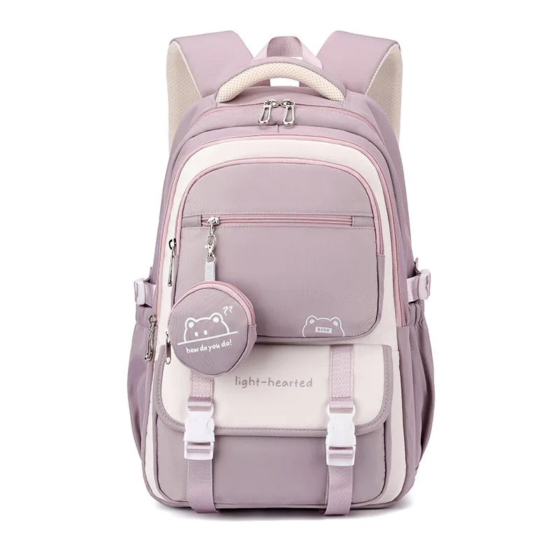 Multi-pocket school backpack with zipped compartments, front pouch and side pockets