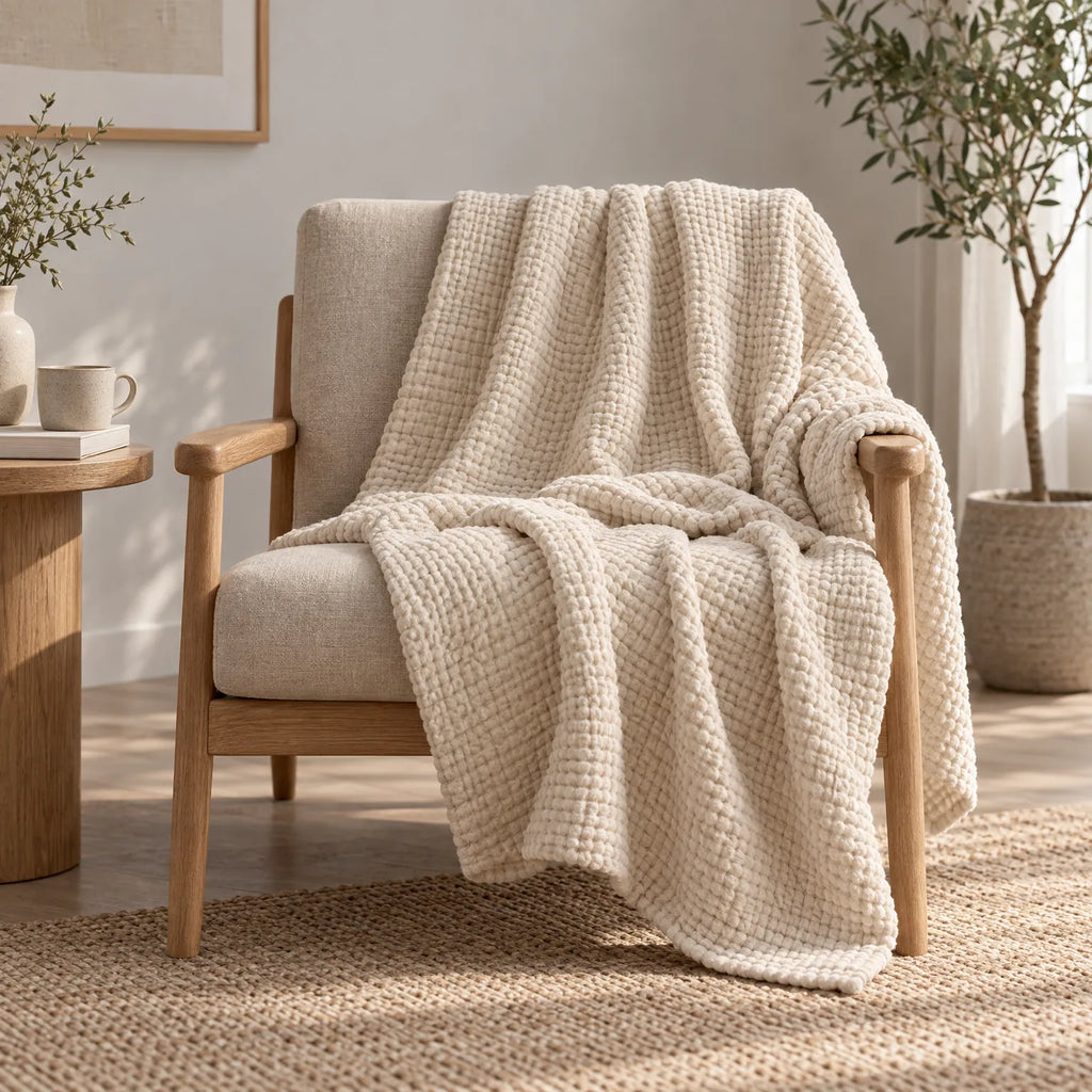 Mussla - Cotton Muslin Throw Blanket Relaxing On The Sofa