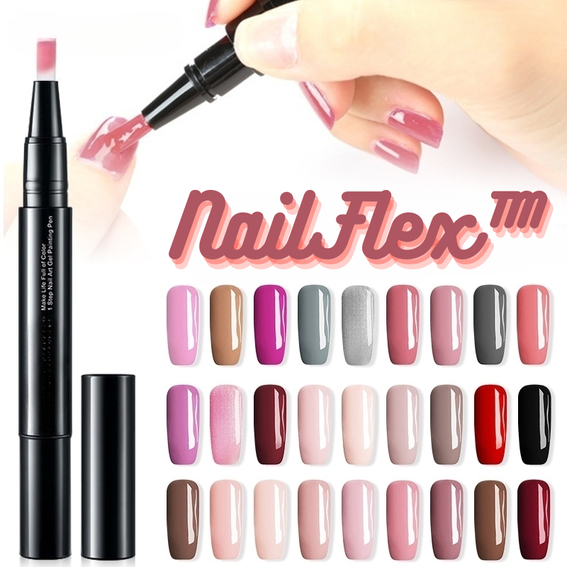 Black nail art gel pen with capped tip and multiple visible nail colour shades