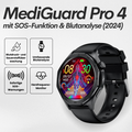 Black round smart health watch with SOS function and black wrist strap