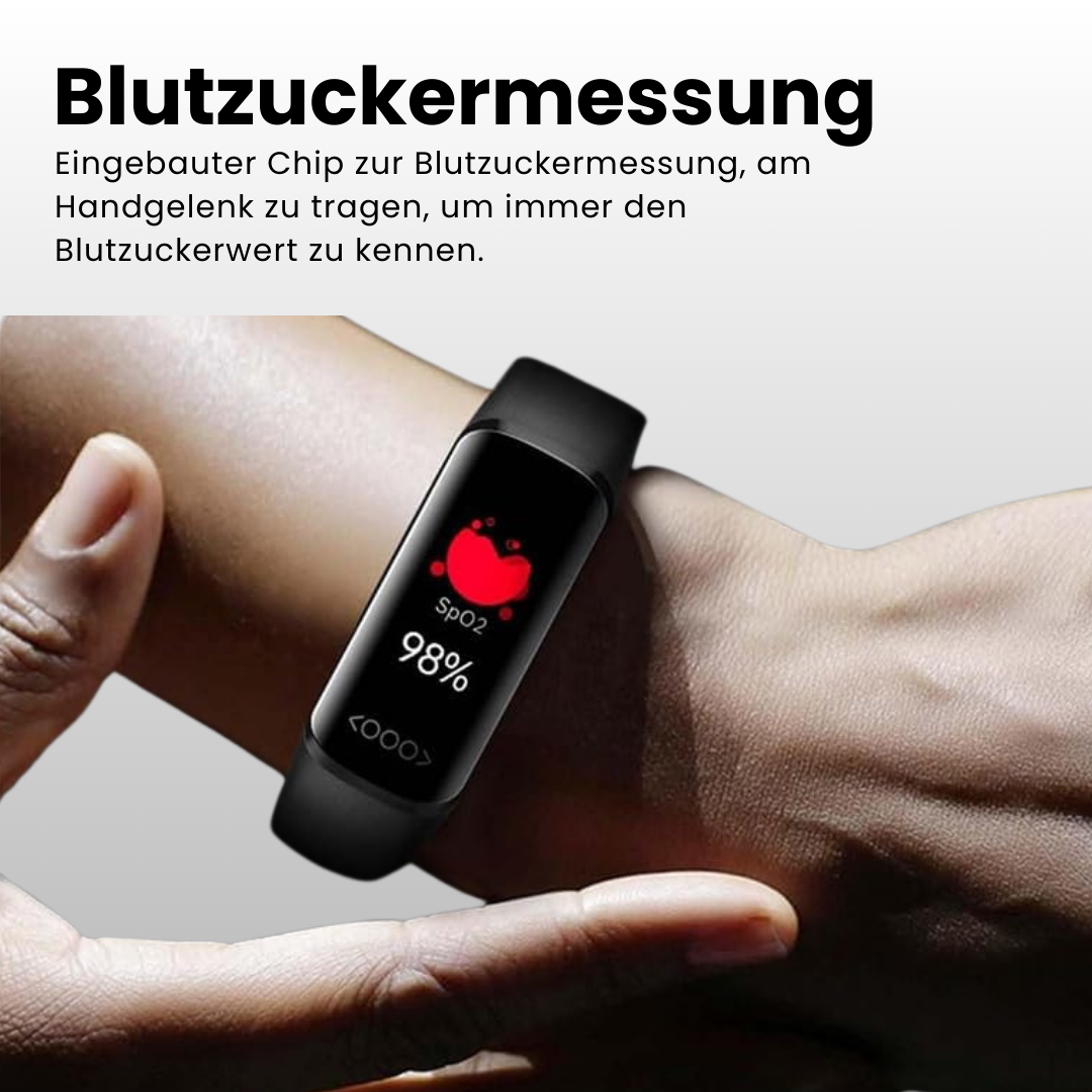 Health monitoring smartwatch with digital display and adjustable wrist strap