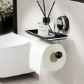 No-drill suction toilet paper holder stand with integrated bathroom shelf