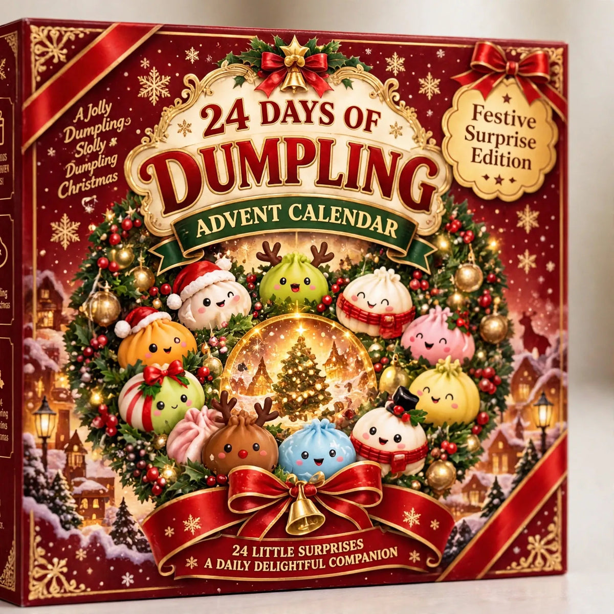 Festive dumpling soft toy advent calendar with 24 daily windows