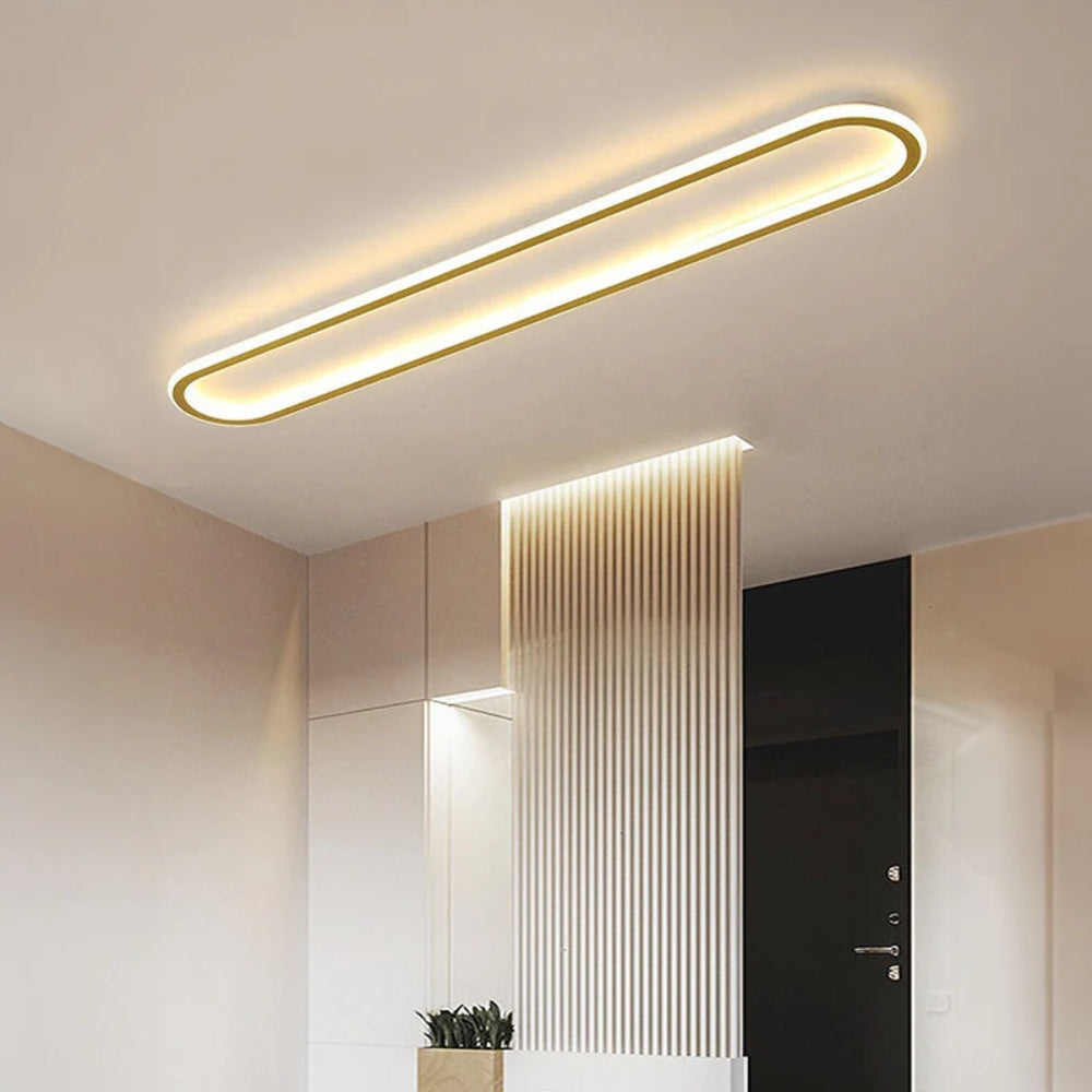 Elongated oval LED ceiling light with a flush-mounted modern design