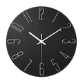 Round minimalist quartz wall clock with wood-effect face and raised numeral markers