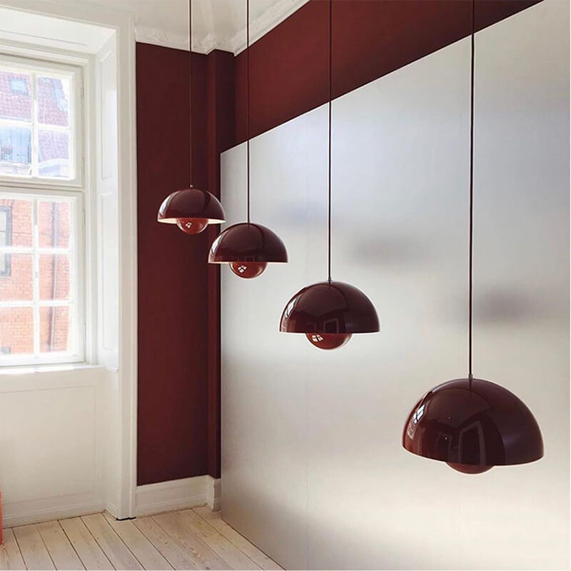 Dome pendant light with half-sphere shade and spherical diffuser