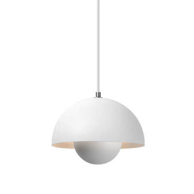 Dome pendant light with half-sphere shade and spherical diffuser