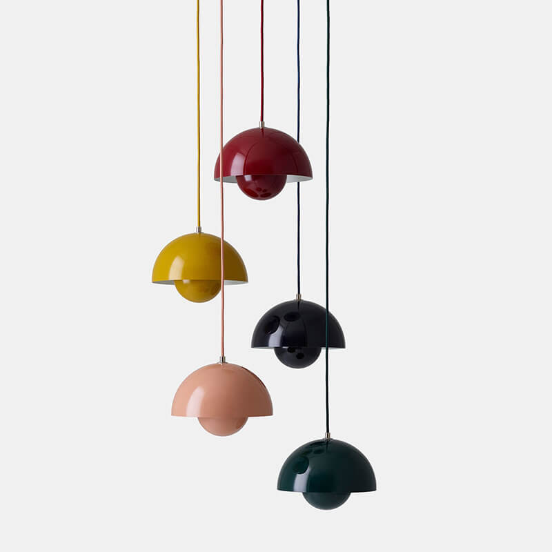 Dome pendant light with half-sphere shade and spherical diffuser