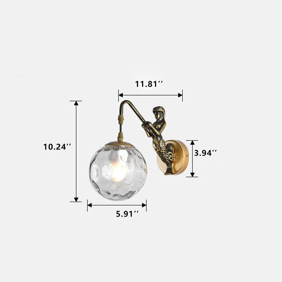 Decorative mermaid wall sconce with textured glass orb