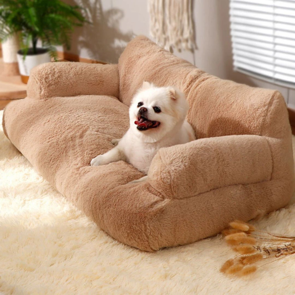 Plush pet sofa bed with raised cushioned sides