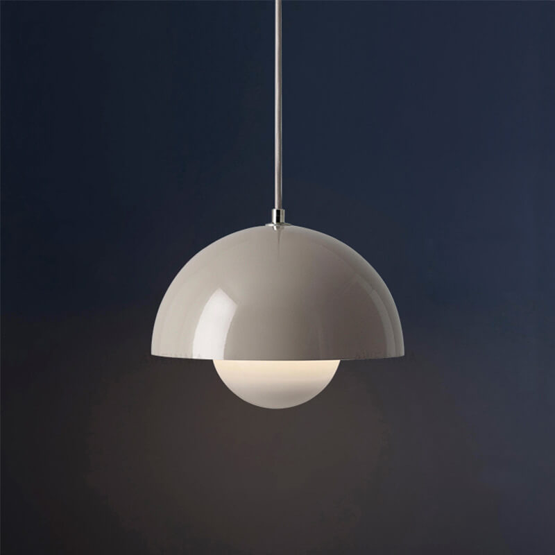 Dome pendant light with half-sphere shade and spherical diffuser