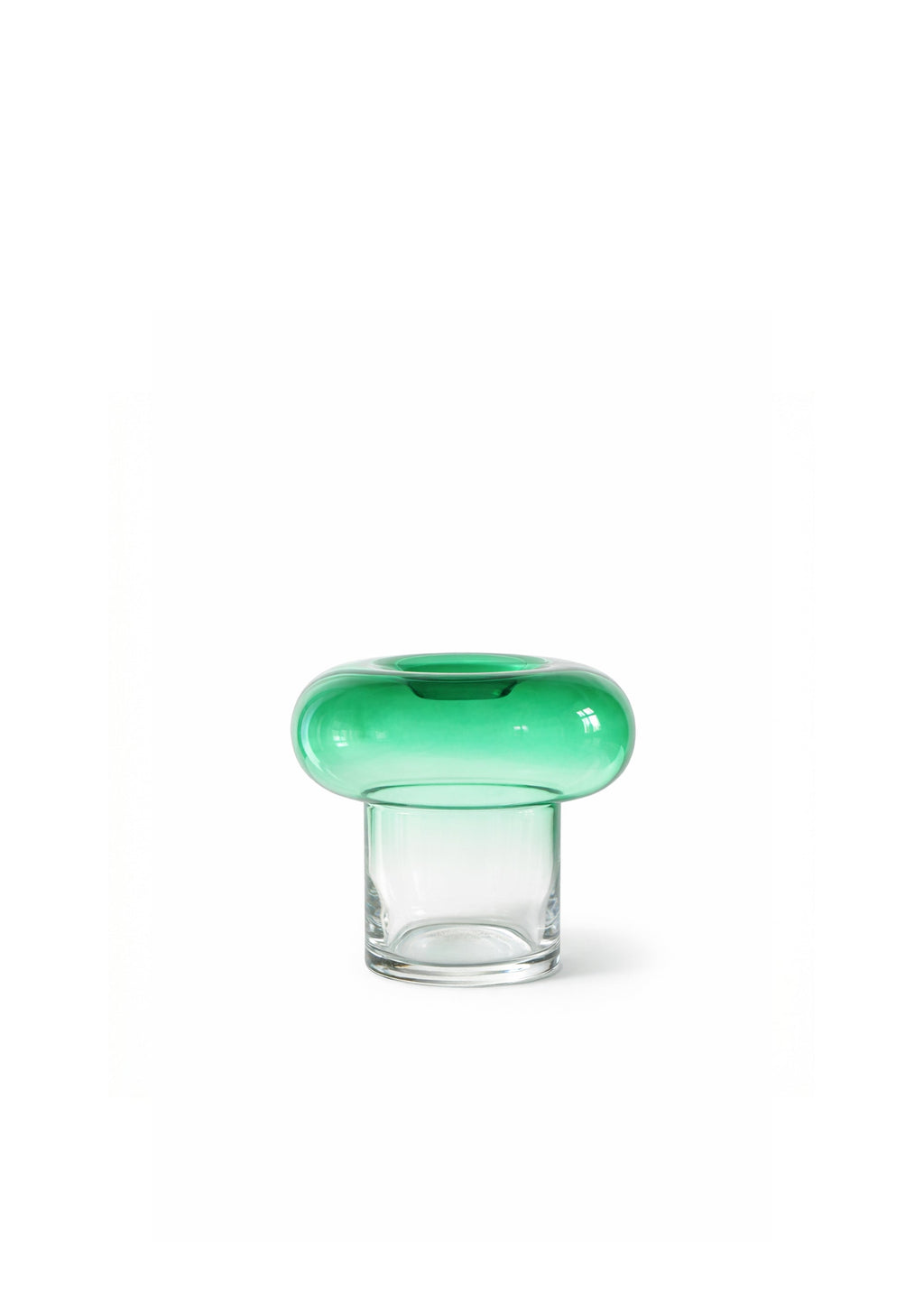 Green rounded glass vase with a clear base