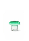Green rounded glass vase with a clear base