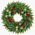 Artificial evergreen Christmas wreath with festive decorative accents