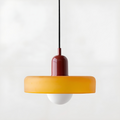 Adjustable hanging ceiling light with a colourful glass shade