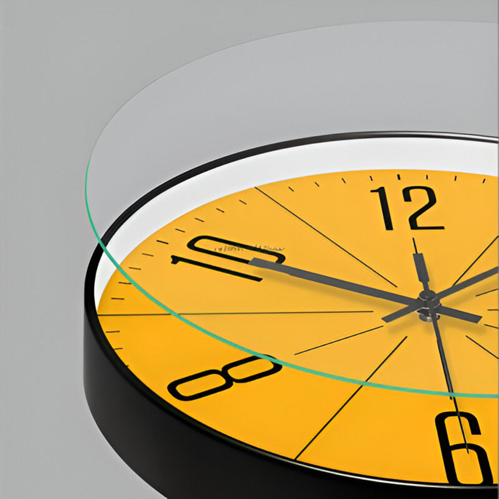Round minimalist wall clock with graphic numerals and radial dial lines
